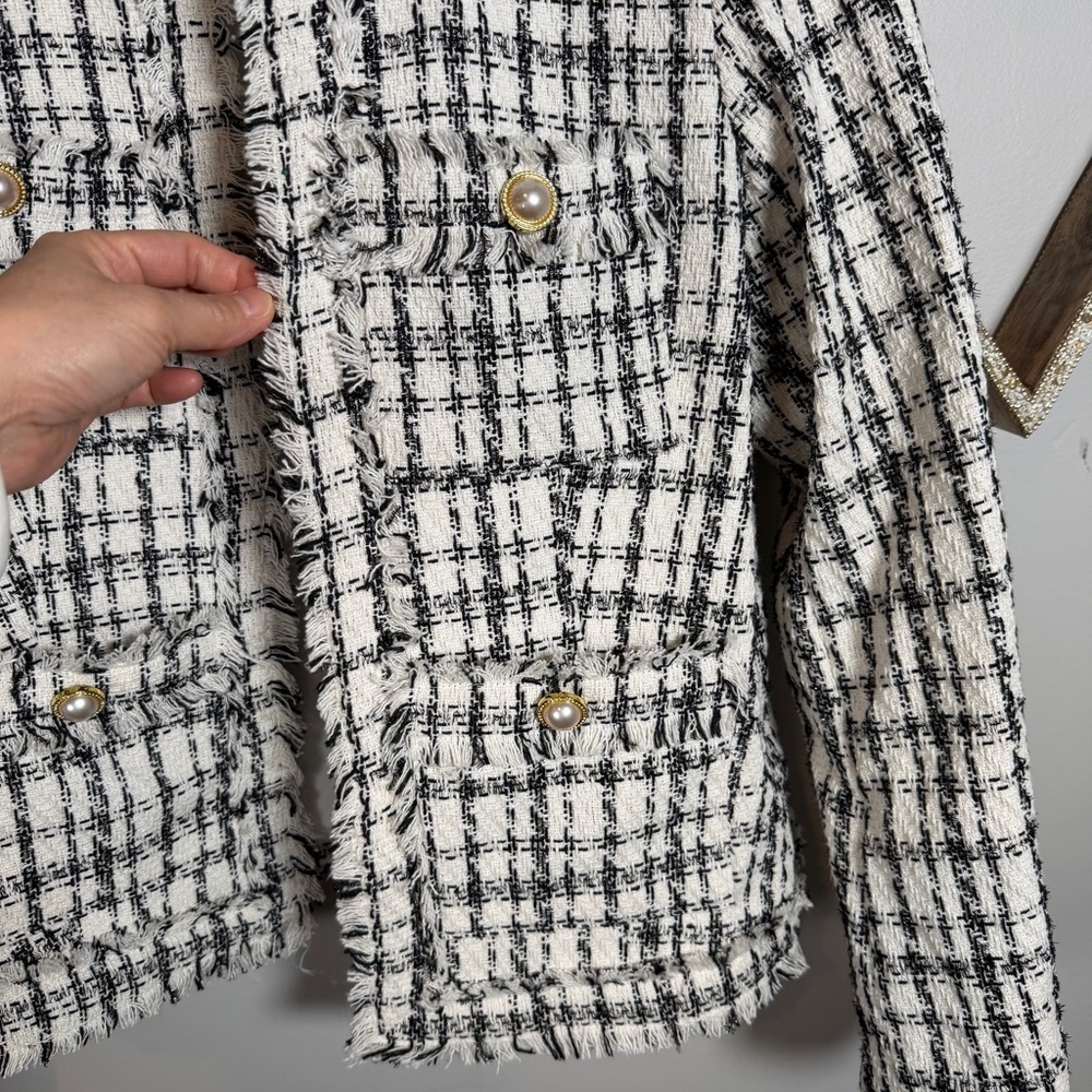 Nanette Lepore Tweed Jacket Quiet Luxury French Girl Chic Sz 6 Windowpane White - Picture 6 of 15